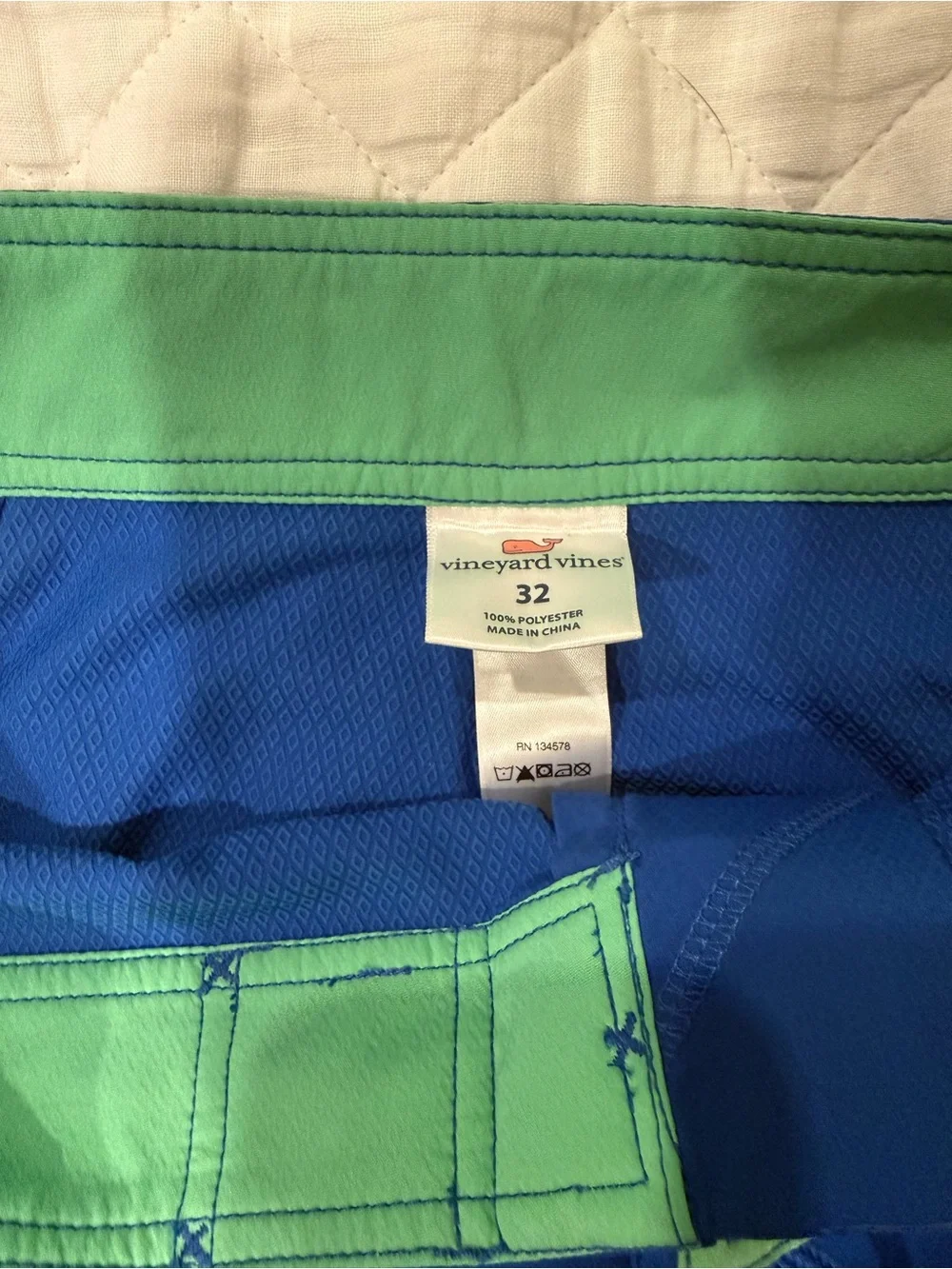 Vineyard Vines Men's Royal Blue Board Shorts with Lime Accents